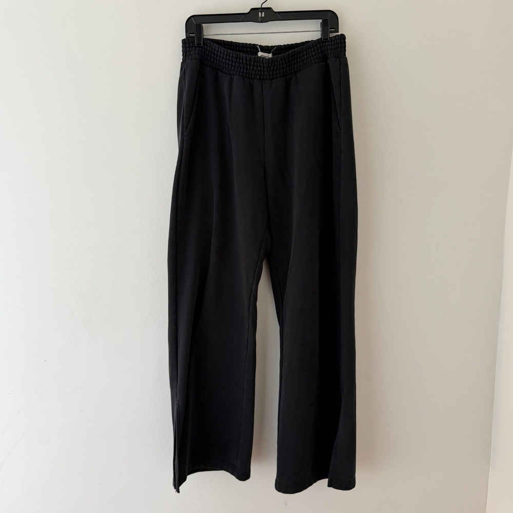 Pact Organic Cotton Wide Leg Sweatpants Black Fleece Side Slit Lounge Pants XL